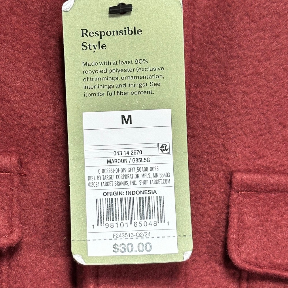 Goodfellow & Co Mens Maroon Fleece Shacket Button Up Jacket  Medium NEW - Picture 8 of 8
